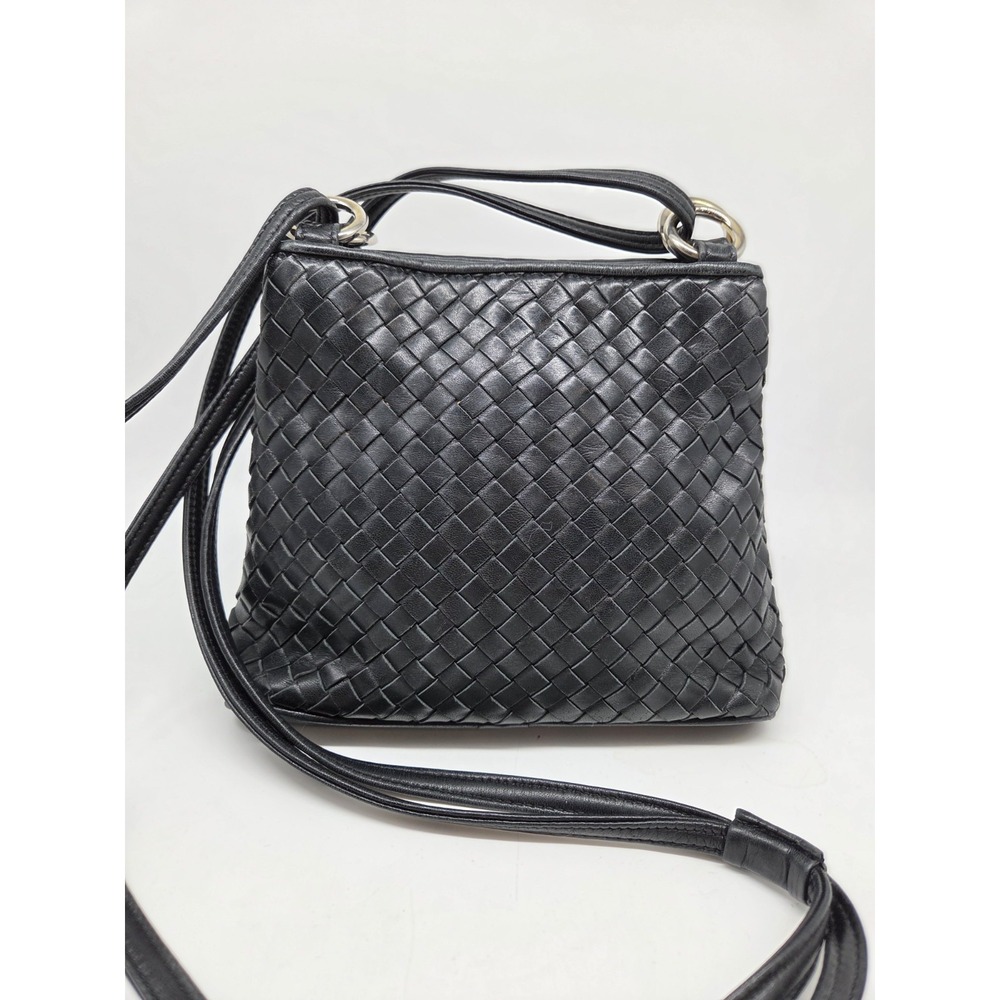 Vintage Cole Haan Intrecciato Woven Black Leather Crossbody Bag